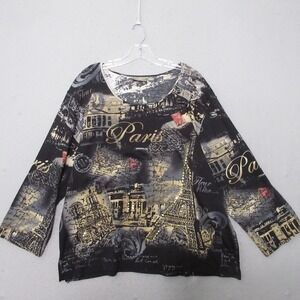 Jane Ashley Top Shirt‎ Women Plus 2X Paris Studded Sequin All Over Print Y2K NWT